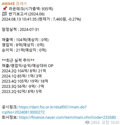 [라온테크] 2024년 2분기 실적 리뷰 