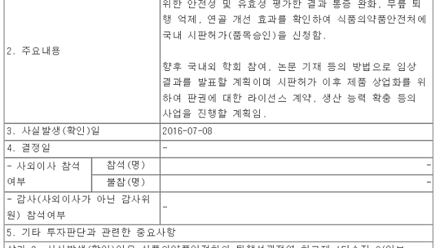 4. 코오롱생명과학 - 티슈진-c(인보사) 식품의약품안전처에 국내 시판허가 신청