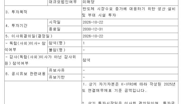 [기업 F/up] 대덕전자 신규시설 투자 (26.10.22)