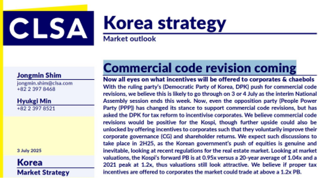 Korea Strategy: Commercial Code Revision Coming (By CLSA)
