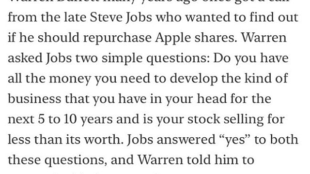 스티브 잡스와 워런 버핏의 전화 통화 이야기 (25.11.22)