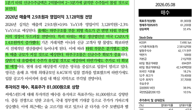 [기업Study] 씨에스윈드 (26.05.08 By DS투자증권)
