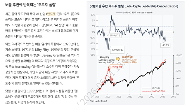 [전략Study] 버블 후기의 특징, '주도주 쏠림 현상'과 이와 관련된 차트들 (By.이그전)