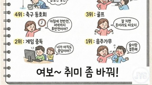 여자들이 싫어하는 남편 취미 TOP10