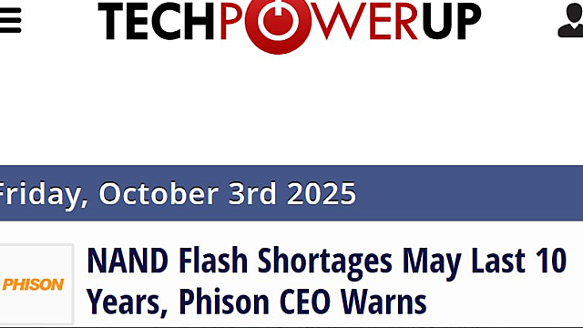 NAND Flash Shortages May Last 10Years, Phison CEO Warns.
