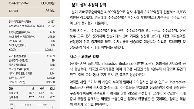 [기업Study] 삼성증권 (26.05.15 By 미래에셋증권)
