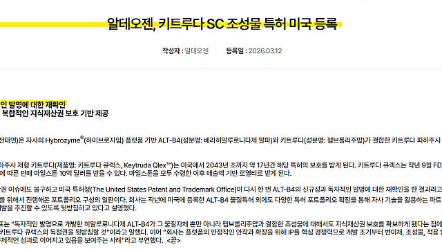 알테오젠, 키트루다 SC 조성물 특허 미국 등록- 이게 왜 중요한가
