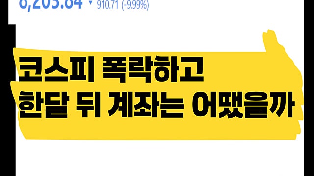 어제 10% 하락한 코스피 폭락한 날, 한달 뒤 계좌는 어땠을까?
