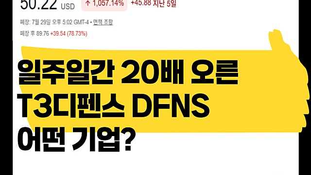 일주일간 20배 오른 T3디펜스 DFNS 주가 무슨 기업?