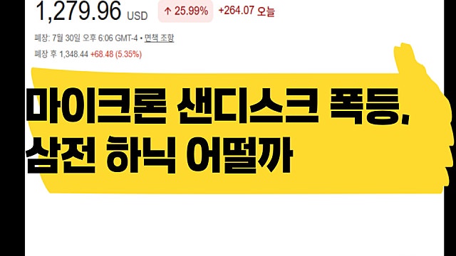 마이크론 샌디스크 주가 18% 이상 폭등한 이유, 삼전 하닉 어떨까
