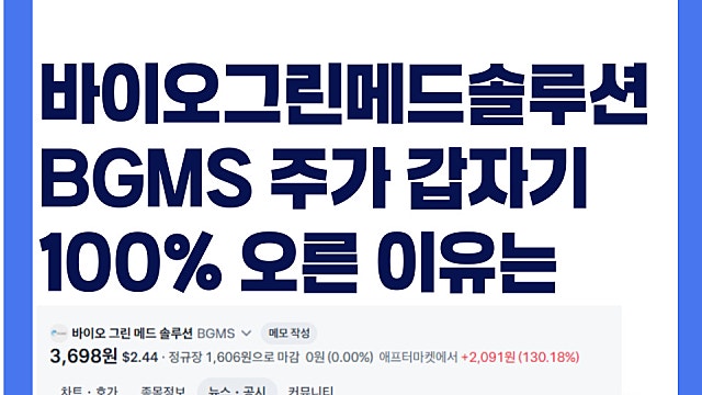 바이오그린메드솔루션 BGMS 주가 갑자기 100% 급등한 이유는