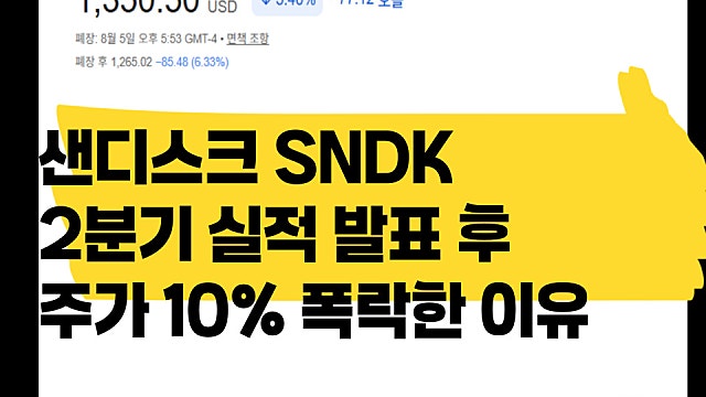 샌디스크 SNDK 2분기 실적 발표 후 주가 10% 폭락 이유는