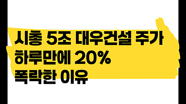 시총 5조 대우건설 주가 하루만에 20% 폭락한 이유, 원전