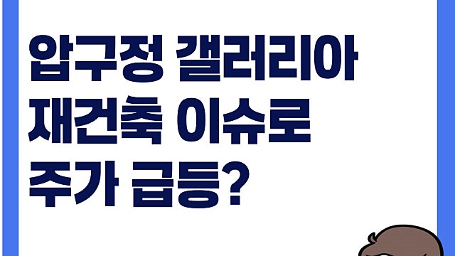 압구정 갤러리아 재건축 이슈로 한화갤러리아 주가 상승?