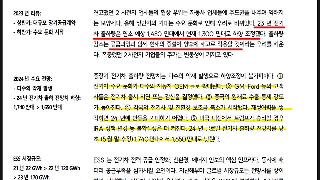 SK증권 2차전지 리포트 요약, '2024년 연간 전망'