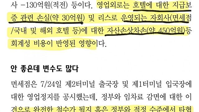 하나투어 면세점 손실