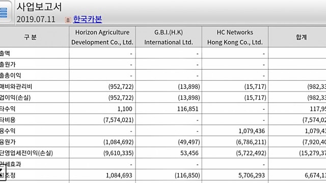 한국카본 투자손실