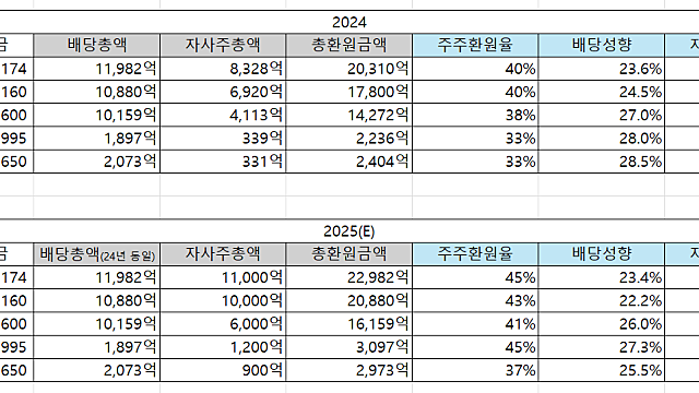 은행지주사, 25년 주주환원수익률 10%