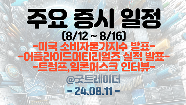 증시일정 (8월 셋째주) :: 미국 소비자물가지수 발표 / 어플라이드머티리얼즈 / 트럼프, 일론머스크 인터뷰