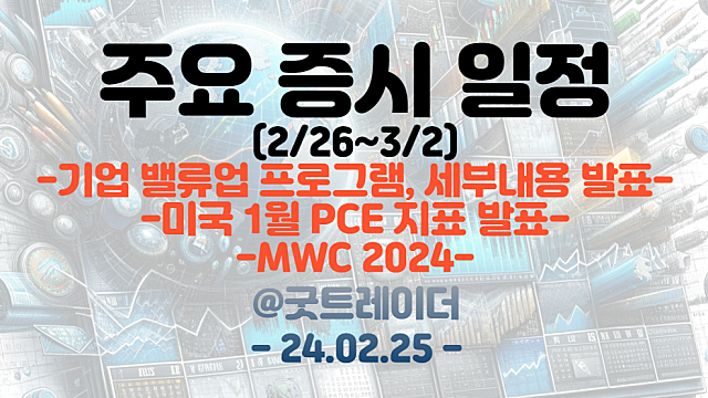 증시일정 (2월 다섯째주) :: MWC2024 관련주, 삼성 갤럭시링 공개 / 기업 밸류업 프로그램 세부내용 발표 / 미국 1월 PCE 지표 발표