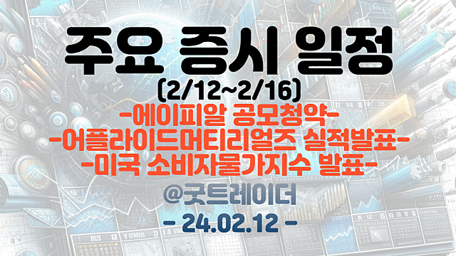 증시일정 (2월 셋째주) :: 미국 소비자물가지수(CPI) 발표 / 어플라이드머티리얼즈 실적 발표 / 에이피알공모청약 등