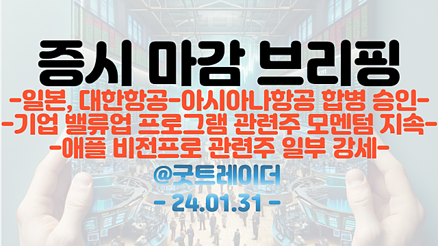 기업 밸류업 프로그램 관련주 모멘텀 지속 / 메가시티 관련주, 애플비전프로 관련주 강세