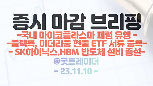 마이코플라스마 관련주, 국내 마이코플라스마 폐렴 유행 소식에 강세 / 시간외 단일가 한미반도체 하한가, HBM관련주 급락(11/10 마감 브리핑)