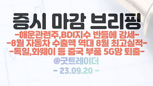 중입자 치료 관련주 강세 지속, 모비스 2연속 상한가 / 해운 관련주, BDI 지수 반등에 강세 / 9월 20일 시간외단일가 특징주