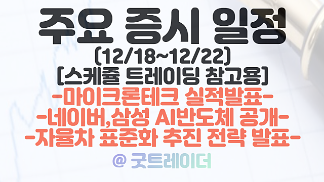 증시일정 (12월 셋째주) :: 반도체 관련주(마이크론테크 실적 발표) / 자율주행 관련주(자율차 표준화 추진 전략 발표) / 네이버,삼성 AI반도체 공개 등