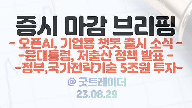 보안 관련주, 정부 국가전략기술 15조원 투자 소식 / AI 관련주 : 오픈AI, 기업용 챗봇 '챗GPT 엔터프라이즈' 출시 소식 / 8월 29일 시간외 단일가 특징주