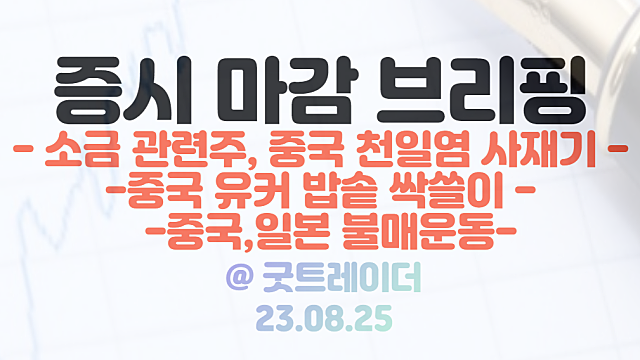 소금 관련주 :: 일본 오염수 방류 관련주 부각 / 8월 25일시간외 단일가 밥솥 관련주(유커 귀환 수혜) 강세