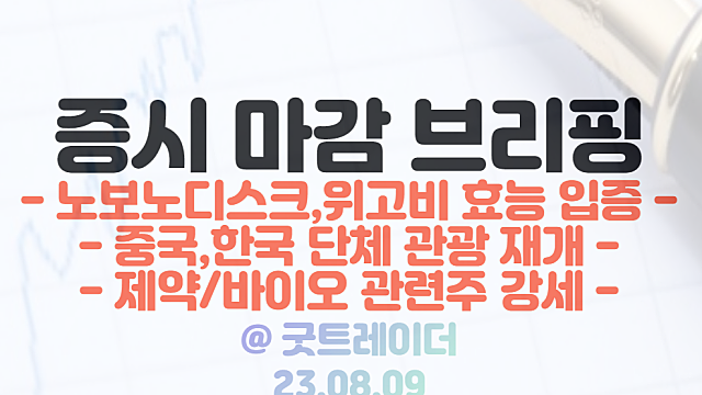 비만 치료제 관련주 :: 노보노디스크 위고비 효능 입증 이슈 / 제약,바이오 관련주 강세 / 8월 9일 시간외 단일가 : 중국,한국 단체관광 재개