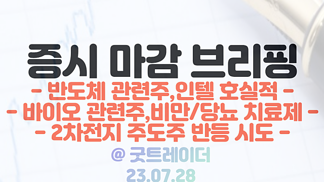 반도체 관련주, 인텔 2분기 호실적 및 긍정적 전망 / 바이오 관련주 : 비만 치료제, 당뇨 치료제 모멘텀 부각 / 7월 31일 시간외단일가