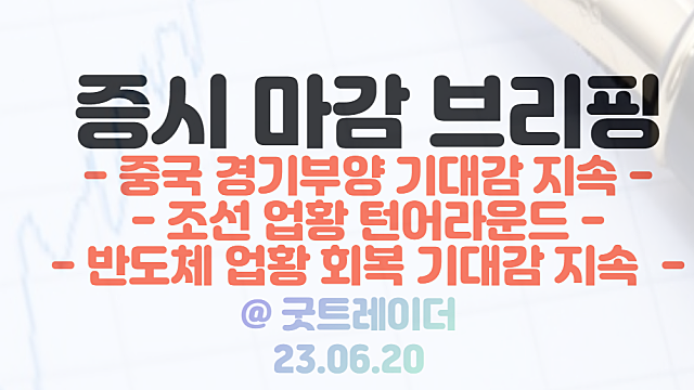 중국 경기부양 관련주 강세 / 조선 업황 턴어라운드 / 반도체 업황 회복 기대감 지속 / 6월 20일 시간외단일가 특징주 상한가