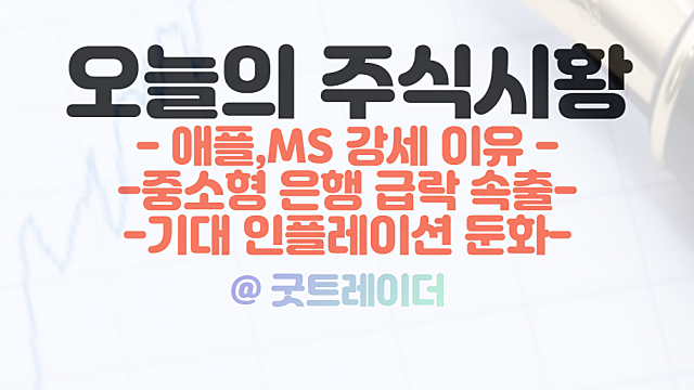 애플,마이크로소프트 주가 강세 / 퍼스트 리퍼블릭 뱅크,이스트웨스트뱅크 중소형은행 주가 급락 / 기대 인플레이션 둔화