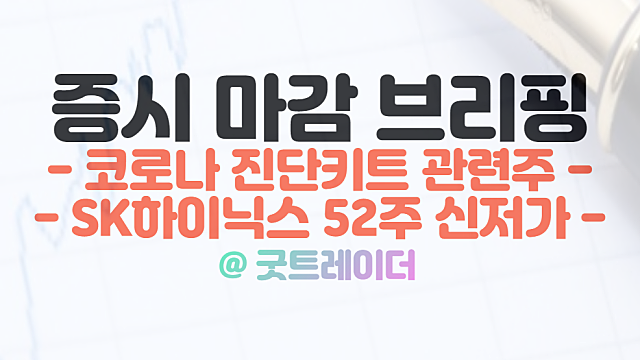 코로나 진단키트 관련주 상승. 삼성전자 주가 하락, SK하이닉스 주가 52주 신저가