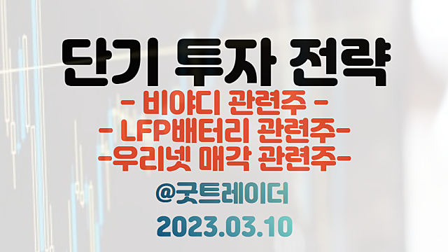 비야디 관련주 / LFP배터리 관련주 / 우리넷 매각 이슈. 3월 10일 주식정보 경제뉴스