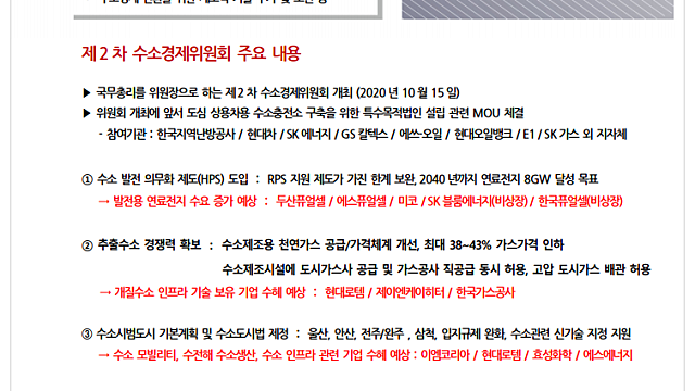 제2차 수소경제위원회 주요내용 및 수혜주 정리
