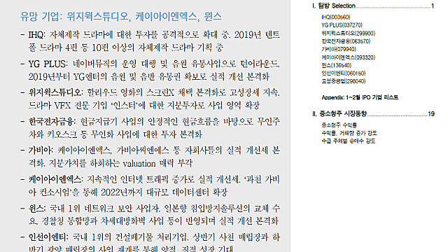 * 1월 중소형주 탐방 업데이트(한국투자증권 리포트) - IHQ , YG PLUS, 위지웍스튜디오 外
