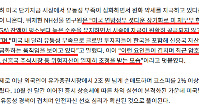 미국증시 조정 :: 셧다운 장기화 -> 달러 유동성 경색 우려 (미국 재무부 TGA 잔액 급증)